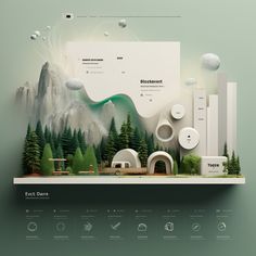 the website is designed to look like an environment with mountains, trees and other things