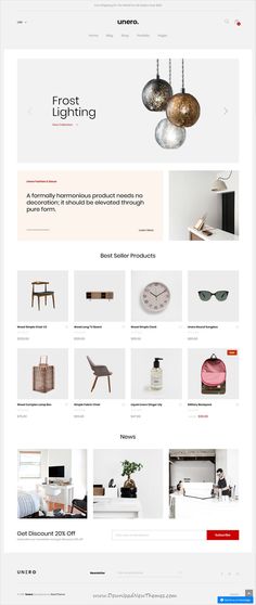 the homepage for an interior and furniture store, with many items displayed on it