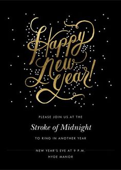 a black and gold new year's card with the words happy new year on it