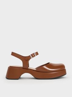 Brown Nerina Ankle-Strap Platform Flats | CHARLES & KEITH Brown Platform Slingback Sandals With Closed Toe, Brown Flat Heel Platform Slingback Sandals, Brown Flat Platform Sandals, Brown Platform Mary Janes, Brown T-strap Mary Janes With Leather Sole, Platform Flats, Brown Flats, Size Chart For Kids, Charles Keith