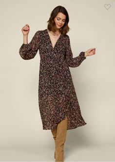 Floral midi dress Casual Fall Wedding, Boho Dress Fall, Floral Long Sleeve Dress, Fall Floral Dress, Winter Berry, Portrait Dress, Wine Dress, Fall Wedding Guest Dress, Fall Dress Outfit