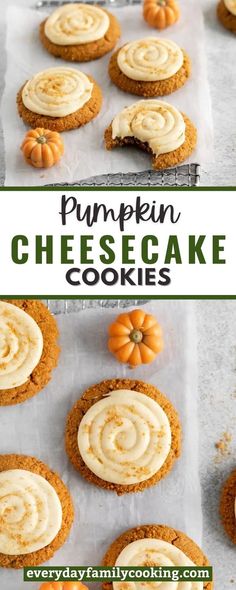 pumpkin cheesecake cookies with frosting on top