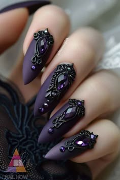 Purple Majesty: Unveiling the 2024 Trends in Lavish Purple Nail Art 24 Dark Fall Nail Ideas, Wild Nails, Royal Purple Wedding, Royal Nails, Fall Nail Art Ideas, Dark Purple Nails, Witchy Nails, Purple Nail Art, Purple Nail Designs