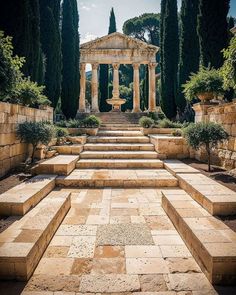 an outdoor area with steps leading up to a gazebo in the middle of it