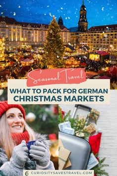 christmas markets in germany with text overlay that reads seasonal travel what to pack for german christmas markets