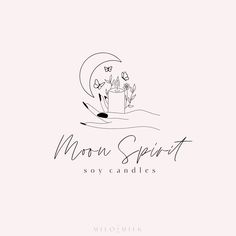 the moon spirit soy candles logo is shown in black and white, with flowers on it