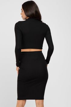 Details A ribbed knit maternity set that includes and mock neck, long sleeve crop top and a bodycon skirt. Content + Care 92% Polyester 8% SpandexHand Wash Cold, No Bleach, Line Dry, Low Iron, Do Not Dry CleanImport Size + Fit Length: Top: 15" SKIRT: 24.5"Sleeve Length: 19.5"Measured From: SmallProduct Code: 75852Model Stats: Height: 5'8"Bust: 34Hips: 34Wearing Size: Small Black Mock Neck Top, Pinkblush Maternity, Black Mock Neck, Trendy Maternity, Mock Neck Long Sleeve, Top Skirt Set, Bodycon Skirt, Mock Neck Top, Pink Blush Maternity