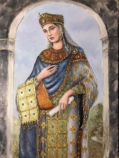 a painting of a woman in medieval dress