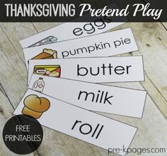 thanksgiving printables for preschool to use with the word, pumpkin pie and butter milk roll