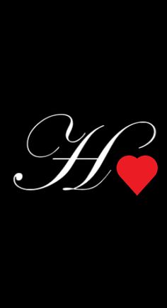 the letter h with a red heart on it's left side and an i in the middle