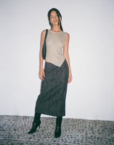 Black Sketchy Stripe Midi Skirt | Duende – motelrocks-com-us Chic Striped Stretch Skirt, Striped Fitted Long Skirt, Striped Fitted Midi Skirt, Black Midi Skirt Outfit, Midi Skirt Outfit Winter, Low Rise Midi Skirt, Low Rise Skirt, Midi Skirt Outfit, Striped Midi Skirt