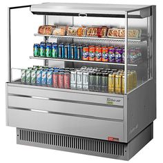 a refrigerated display case with drinks and snacks