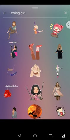 an iphone screen with various stickers on it and the words swing girl above them