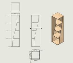 the plans for an open bookcase are shown in three different sizes and shapes, including two