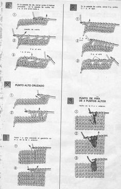 the instructions for crochet are shown in black and white