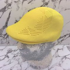 Amazing Kangol Hat Made In Taiwan Material: 59% Polyester 41% Modacrylic Spring/Summer Breathable Flat Cap For Summer, Summer Breathable Flat Cap, Yellow Sports Hat With Curved Brim, Yellow Curved Brim Sports Hat, Yellow Outdoor Hat For Spring, Casual Yellow Hat For Spring, Yellow Spring Cap Hat, Yellow Spring Hat, Yellow Spring Cap