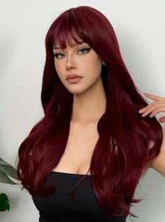 Net Weight :250 g Length :60 cm Crown :55 cm Color:Burgundy Wigs Design:Long Wigs Type:Bangs Wig Curl:Body Wave Dye/Bleach/Perm:No Heat Tolerence:100℃ Material:Synthetic Fiber Wine Cherry Hair, Redish Hair Colour, Red Hair On Brown Skin Women, Red Wine Hair Color Burgundy, Wine Red Hair With Bangs, Red Hair On Pale Skin, Bright Burgundy Hair, Red Bangs Hair, Garnet Hair Color