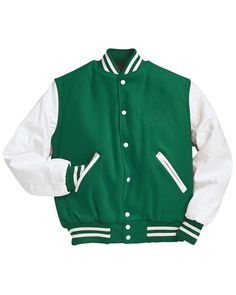 Varsity Jacket Men, Leather Sleeves, Embroidery On Clothes, Letterman Jacket, Leather Sleeve, Green And White, Dark Navy, Jacket Tops