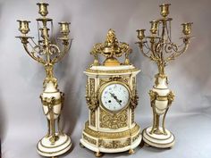 Exquisite French Louis XVI Marble and Bronze Chimney Clock Set, Mid-19th Century Marble Clock