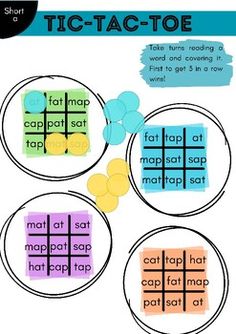 four different tic - tactoe game pieces with words and numbers on them