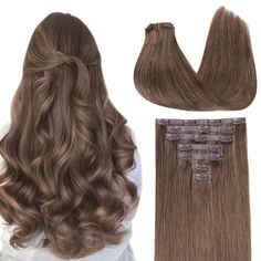 PRICES MAY VARY. Smooth Real Human Hair: Luxurious, genuine human hair extensions, designed for heat flexibility and enduring wear. Their silky, tangle-resistant weave integrates seamlessly with your hair, offering unparalleled comfort and a boost of confidence with every use. High-Quality Clips for Quick Wear: Our clip in extensions boast slim, silicone-backed clips for a barely-there feel, securely stitched and cushioned with gentle rubber to safeguard your scalp and hair. The PU design makes the seamless clip in hair extensions more invisible, comfortable, natural, and lighter. They're a breeze to self-apply and remove, perfect for effortlessly transforming your look for any event, from weddings to parties to date nights. Clip In Hair Extensions Specification: GOO GOO seamless clip-in h Clip On Hair Extensions, Light Ash Brown, Hair Extensions Clip, Real Human Hair Extensions, Extension Designs, Heat Styling, Natural Human Hair, Hair Easy, Remy Human Hair Extensions