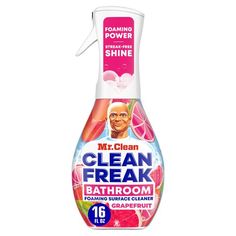 a bottle of clean and fresh bathroom cleaner