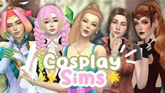 some very pretty girls with different hair colors and makeup looks like they are playing cosplay sims