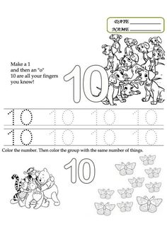 the number ten worksheet for children to learn numbers and counting them into 10