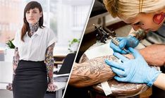 two women with tattoos on their arms, one is getting her arm tattooed and the other has