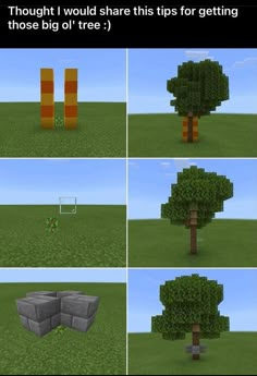 four different views of the same tree in minecraft