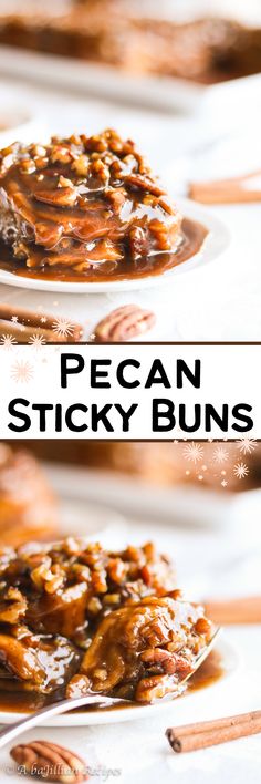 pecan sticky buns on a plate with spoons