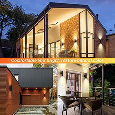 a collage of photos showing different types of houses and their exterior lighting options, including the front door