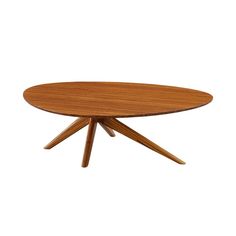 an oval wooden table with three legs