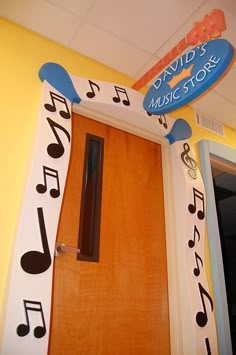 a door with musical notes painted on it