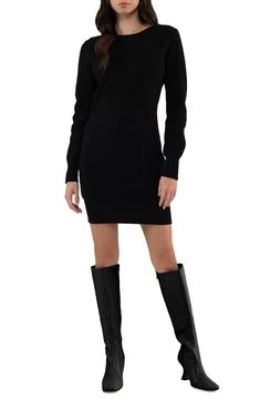 A back cutout gives a flirty finish to a rib-textured sweater dress that easily dresses up or down. 33" length (size Small) Crewneck Long sleeves 80% acrylic, 20% nylon Hand wash, dry flat Imported Cutout Sweater, Daytime Dresses, Textured Sweater, Sweaters And Leggings, Black Fits, Jeans Dress, Girls Shoes, Nordstrom Rack