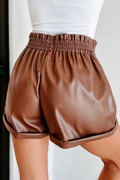 Full Of Drama Cuffed Faux Leather Shorts (Brown) · NanaMacs Khaki Joggers, Faux Leather Shorts, Dressy Shorts, Flying Monkey Jeans, Cargo Shorts Men, Medium Dress, Large Dress, Jeans Size Chart, Leather Shorts