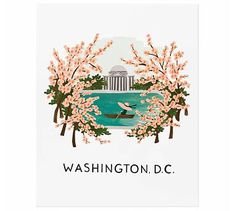 the washington d c logo is shown on a white card with trees and flowers around it