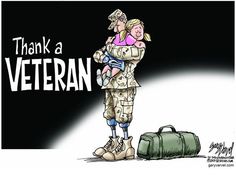 a soldier holding a baby in his arms with the words thank a veteran on it