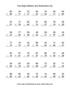 two digit addition and subtraction printable worksheet with numbers 1 - 10