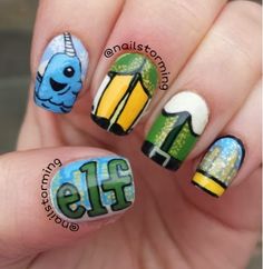 Elf the movie nails! Elf Nails, Chloe Nails, Christmas Nails Acrylic, Diy Nail Designs, Cute Nail Art, Xmas Nails, Christmas Nail Designs, Fabulous Nails, Christmas Nail Art