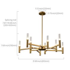 an image of a chandelier with measurements for the size and width in front of it