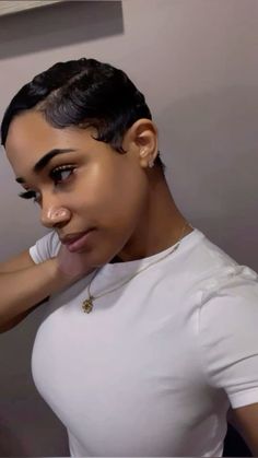 Low Pixie Haircut Black Women, Finger Waves Short Hair, Headwrap Hairstyles, Black Women Short Hairstyles, Short Natural Curly Hair, Twa Hairstyles, Natural Hair Cuts, Short Hair Images, Waves Hair