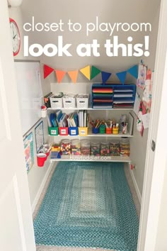 closet turned playroom DIY project to make a homeschooling space Closet Transformation Ideas, Playroom Homeschool Room, Toy Closet Organization, Playroom Diy, Toddler Room Organization, Easy Closet, Playroom Closet, Home Daycare Ideas