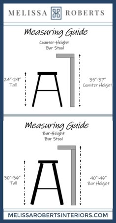 the measurement guide for stools and tables is shown in two different sizes, including one with