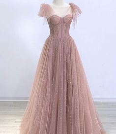 Ballet Core Prom Dress, Prom Dresses Pink Dusty Rose, Rose Gold Prom Dresses, Champagne Pink Dress, Dusty Pink Prom Dress, Pink Tulle Prom Dress, Rose Gold Prom Dress, Prom Dress A Line, Tulle Long Prom Dress