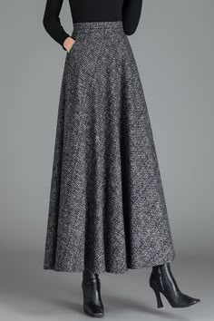 Autumn Winter Elastic Waist Wool Skirt 3787 – XiaoLizi Long Skirt Winter, Fashionable Skirts, Long Wool Skirt, Dark Academia Outfit, Godet Skirt, Smart Dressing, Ankle Length Skirt, Warm Tights, Body Measurement