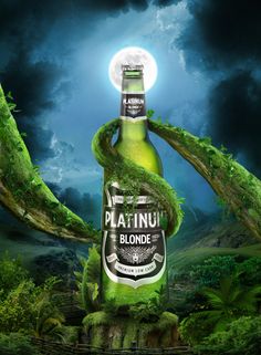 an advertisement for plazinu blonde beer in the middle of a forest