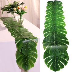 Artificial Palm Leaves Table Runners 72 Inch Long Tropical Palm Leaves Table Runner Faux Leaf Table Cloth for Wedding Hawaiian Luau Theme Party Supply Table Decoration Summer (Palm Leaf,2 Pieces) Description and features Package includes: there are 2 artificial palm leaves table runners in the package, which are sufficient to meet your daily or festive use and replacement needs; You can also share these cute tablecloths with family and friends Artificial palm leaf tables and chairs: these are not an artificial tropical palm leaf; The leaves are connected to each other to form a table runner; The single leaf size is about 35 x 29 cm/ 13.8 x 11.4 inches; The length of the whole tablecloth is 72 inches, which is very suitable for tropical Hawaiian theme party table decoration Reliable materia Palm Leaves Table Runner, Supply Table, Table Cloth For Wedding, Tropical Table Runners, Leaves Table Runner, Summer Table Decorations, Hawaiian Decor