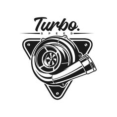 the turbo speed logo is shown in black and white