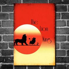 the lion king movie poster on a brick wall in front of a brick wall with an orange and yellow background